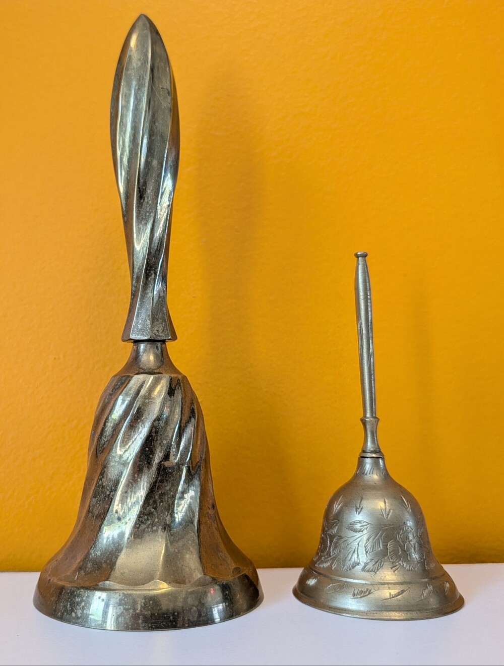 Set Of 2 Vintage Brass Bells Twisted Handle Decorative Bell Made In India
